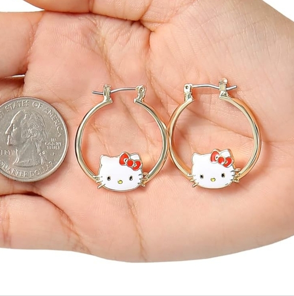 Sanrio Hello Kitty Womens Hoop Earrings Gold Flash Plated Enamel - Picture 3 of 4